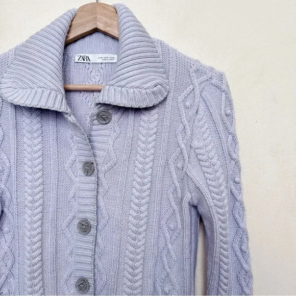 Zara Womens Medium Cable Lilac Silver  Thread Cropped Cardigan - Picture 5 of 14